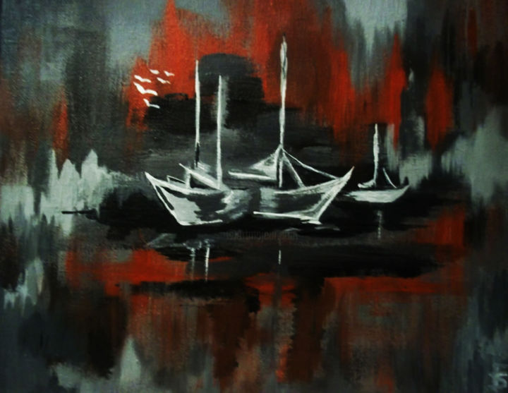 Painting titled "bateaux.jpg" by Sylviebf, Original Artwork, Acrylic