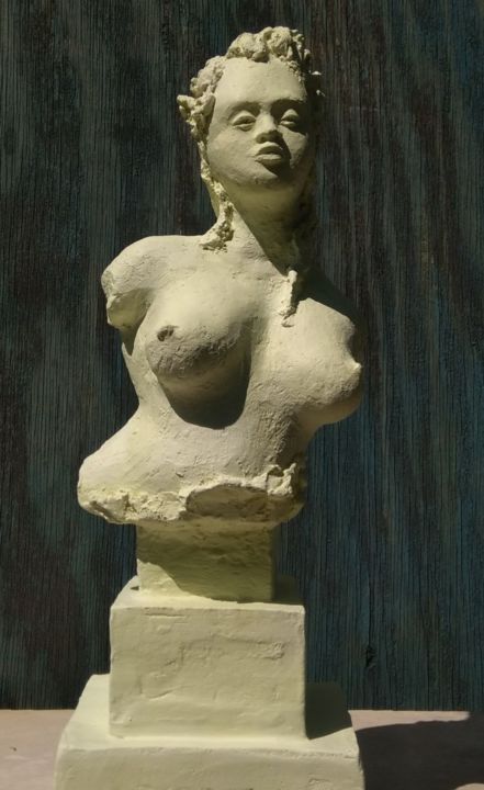 Sculpture titled "Buste Jaune guimauve" by Sylvie Breger (SylviABREGER), Original Artwork, Terra cotta