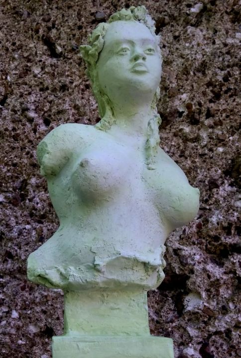 Sculpture intitulée "Buste Vert guimauve" par Sylvie Breger (SylviABREGER), Œuvre d'art originale, Terre cuite