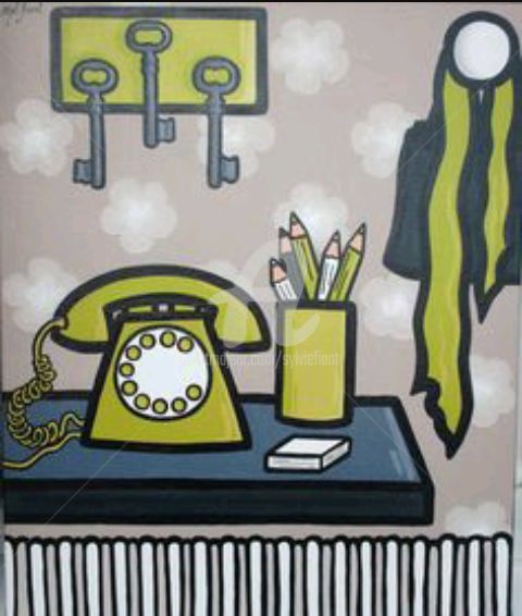 Painting titled "Le téléphone" by Sylvie Fiant, Original Artwork, Acrylic