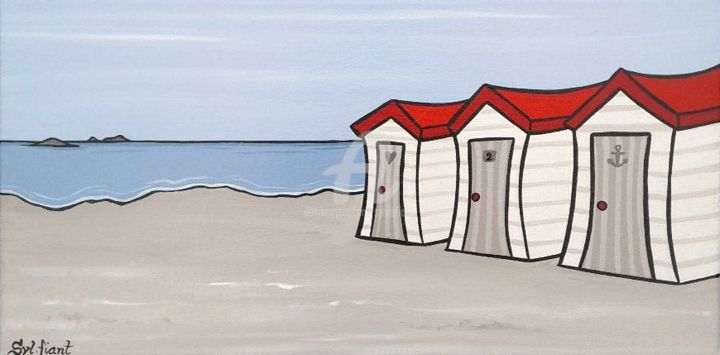 Peinture intitulée "les cabines" par Sylvie Fiant, Œuvre d'art originale, Acrylique