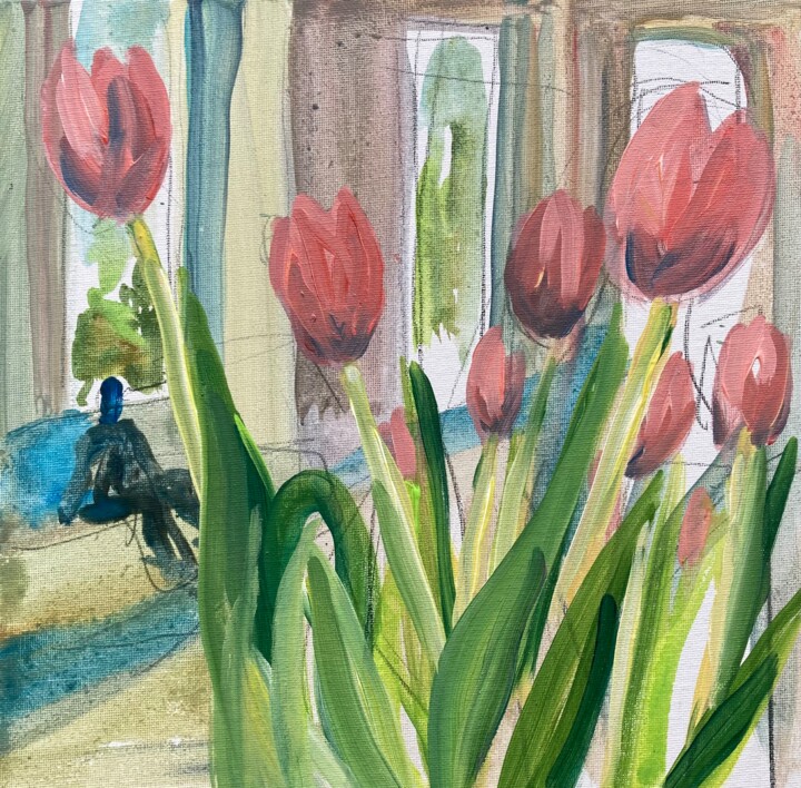 Painting titled "TULIPS FIRST" by Sylvie Galard, Original Artwork, Acrylic