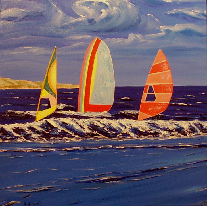 Картина под названием "Surf" - Sylvie Guével, Подлинное произведение искусства