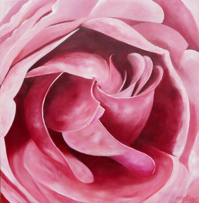 Painting titled "Rose" by Sylviehebrard, Original Artwork, Oil