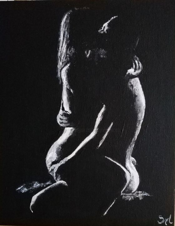 Peinture intitulée "Enlacés" par Sylvie Lescan, Œuvre d'art originale, Acrylique Monté sur Carton