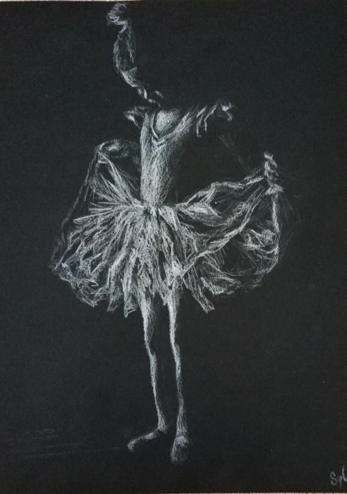 제목이 "Petite ballerine"인 그림 Sylvie Lescan로, 원작, 연필