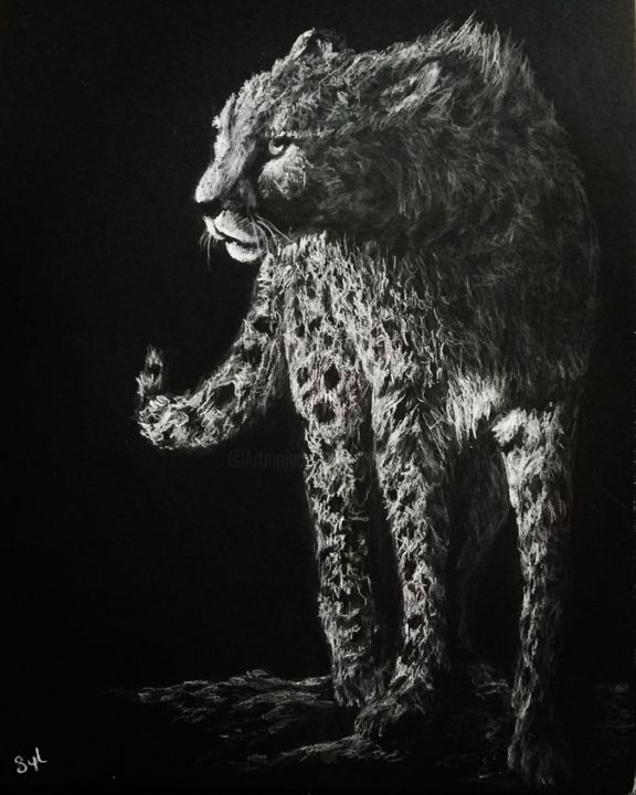 Peinture intitulée "Guépard" par Sylvie Lescan, Œuvre d'art originale, Pastel