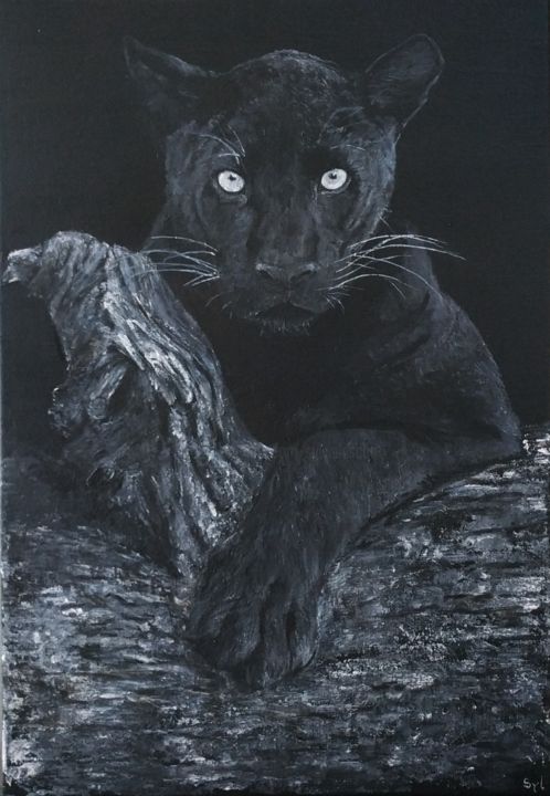 Peinture intitulée "Black beauty" par Sylvie Lescan, Œuvre d'art originale, Acrylique Monté sur Châssis en bois