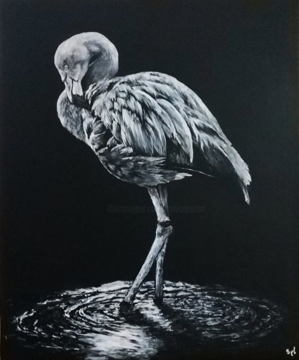 Картина под названием "Flamant" - Sylvie Lescan, Подлинное произведение искусства, Акрил