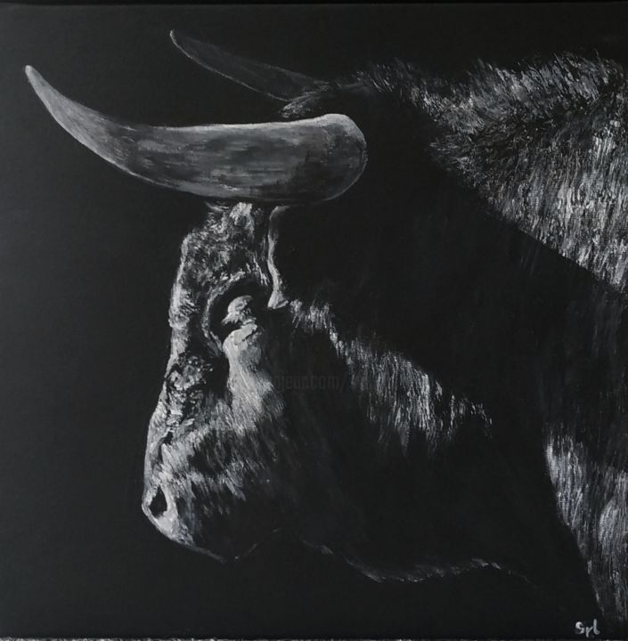 Peinture intitulée "Taureau 2" par Sylvie Lescan, Œuvre d'art originale, Acrylique Monté sur Châssis en bois