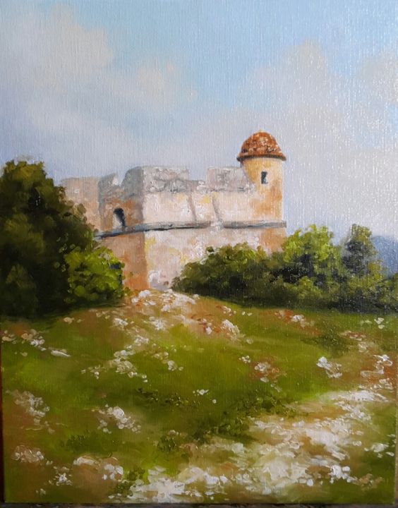 Peinture intitulée "Le fort du Mont Alb…" par Sylvie Pioli, Œuvre d'art originale, Huile Monté sur Carton