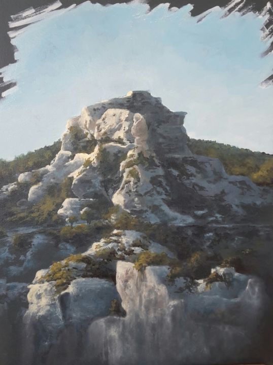 Painting titled "Les baux de Provence" by Sylvie Pioli, Original Artwork, Oil Mounted on Wood Panel