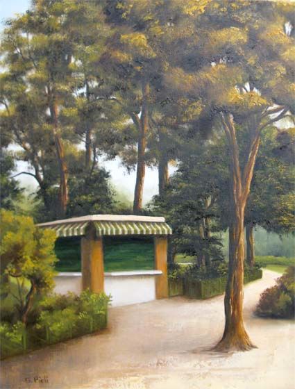 Painting titled "Le kiosque du lac D…" by Sylvie Pioli, Original Artwork, Oil