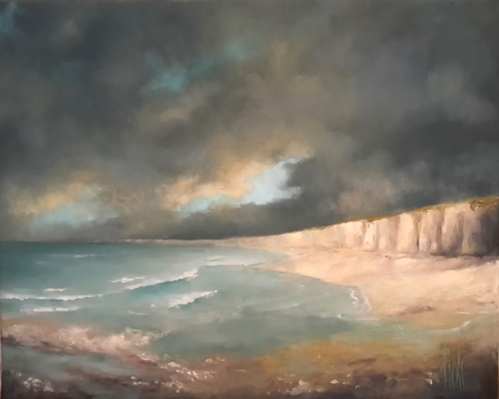 Pintura titulada "Derrière les nuages…" por Sylvie Pioli, Obra de arte original, Oleo
