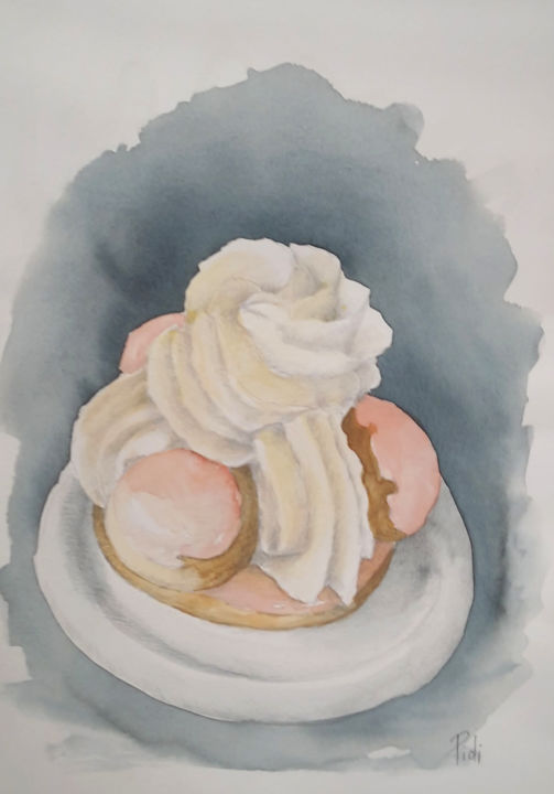 Painting titled "choux roses" by Sylvie Pioli, Original Artwork, Watercolor
