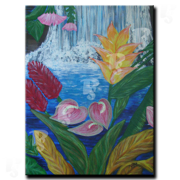 Painting titled "Cascade à Basse Ter…" by Sylvie Prévost Colly, Original Artwork, Acrylic