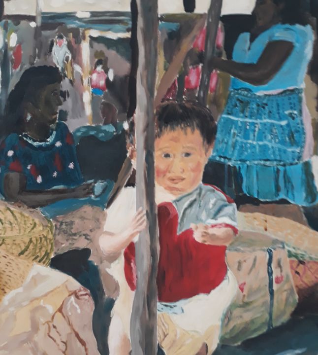 Peinture intitulée "MARCHE DE CHICHICAS…" par Sylvie Venise, Œuvre d'art originale, Huile