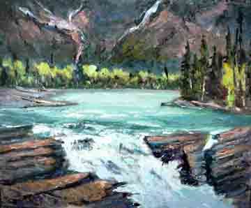 Painting titled "Athabaska Falls" by Sylvio Gagnon, Original Artwork