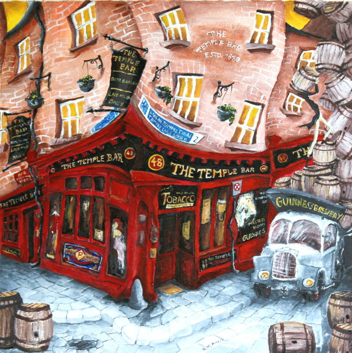 Artes digitais intitulada "Temple bar in Dublin" por Sylwia K. Knop, Obras de arte originais, Pintura digital