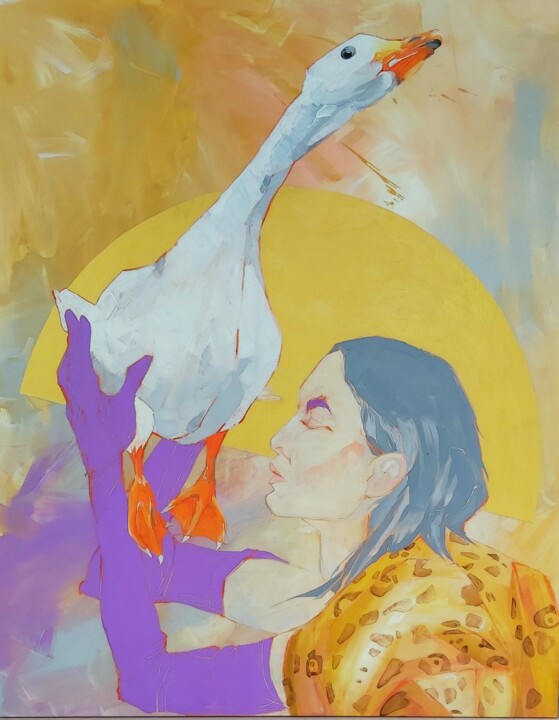 Pittura intitolato "Saint Joanna of Fas…" da Sylwia Wenska, Opera d'arte originale, Acrilico Montato su Telaio per barella i…