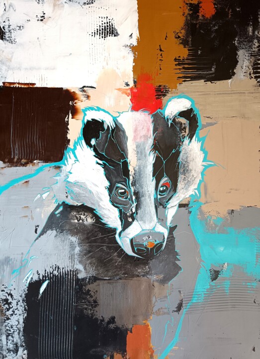 Painting titled "Badger" by Sylwia Wenska, Original Artwork, Acrylic Mounted on Wood Stretcher frame