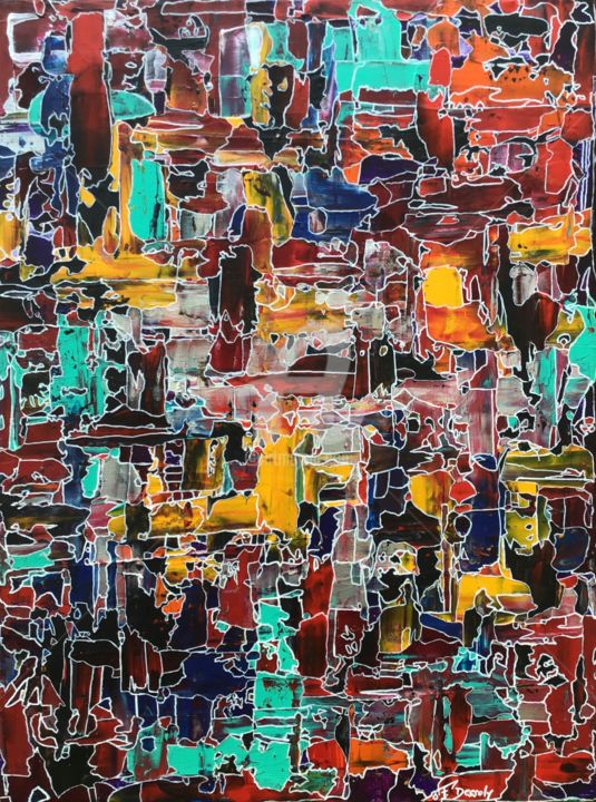 Картина под названием "Favela" - Fabien Dessoly (Symbolic Art BZH), Подлинное произведение искусства, Акрил Установлен на Де…