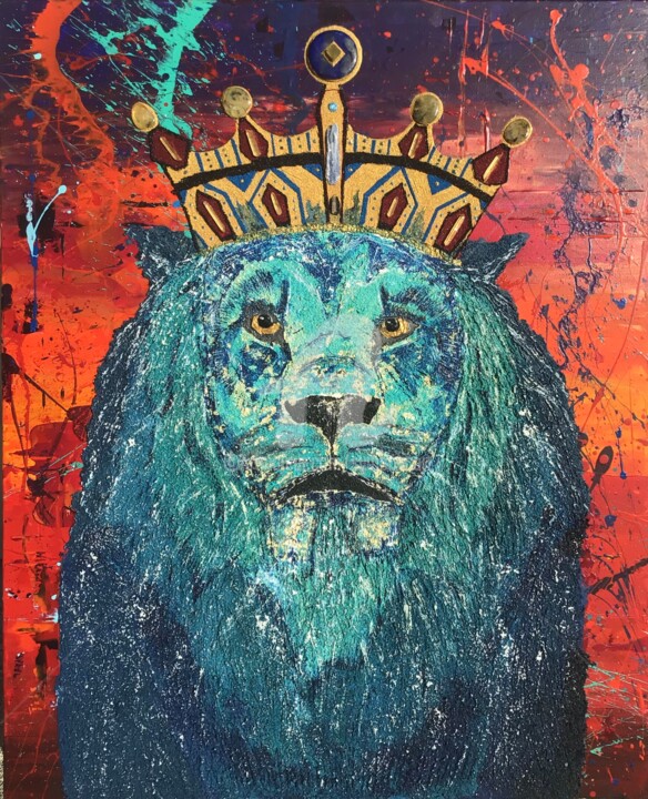 Painting titled "King" by Fabien Dessoly (Symbolic Art BZH), Original Artwork, Acrylic Mounted on Wood Stretcher frame