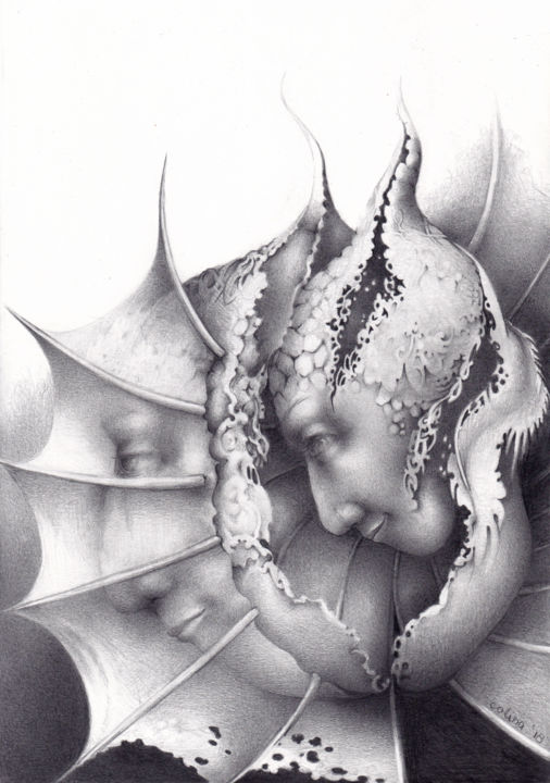 Drawing titled "Matching" by Symona Colina, Original Artwork, Graphite