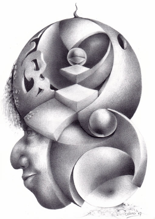 Tekening getiteld "Il Matematico" door Symona Colina, Origineel Kunstwerk, Grafiet