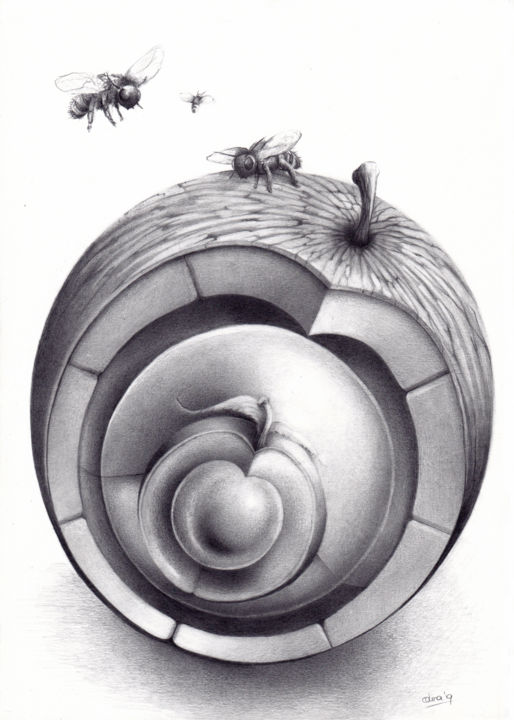 Disegno intitolato "The Keyhole" da Symona Colina, Opera d'arte originale, Grafite