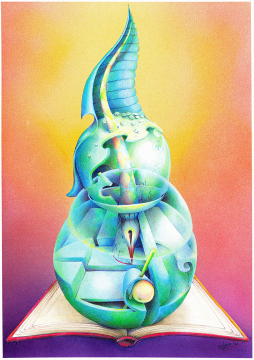 Dessin intitulée "The Inkpot" par Symona Colina, Œuvre d'art originale, Crayon