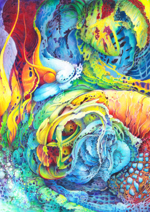 Рисунок под названием "Seaweed" - Symona Colina, Подлинное произведение искусства, Карандаш