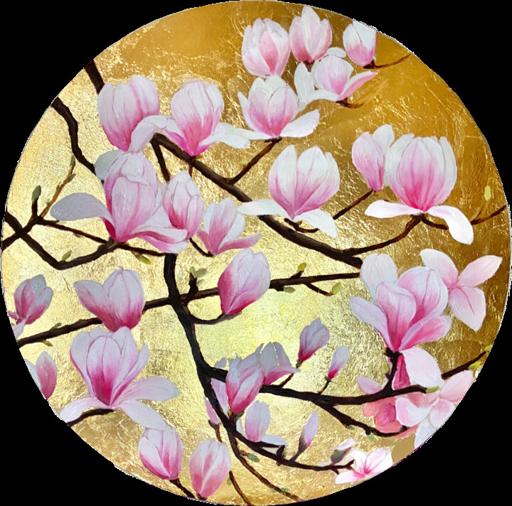 Painting titled "Magnolias #5" by Syncope Mars, Original Artwork, Oil