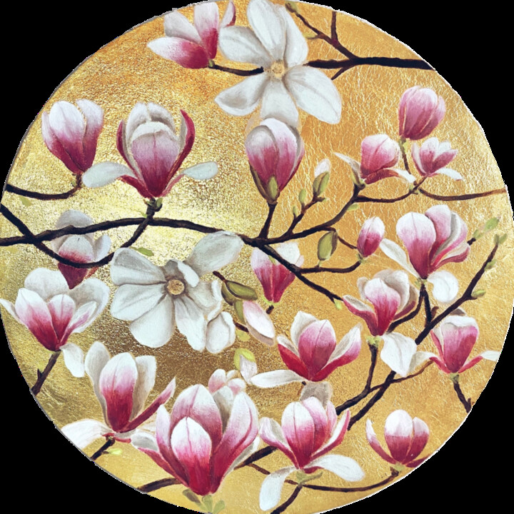 Painting titled "Magnolias #6" by Syncope Mars, Original Artwork, Oil