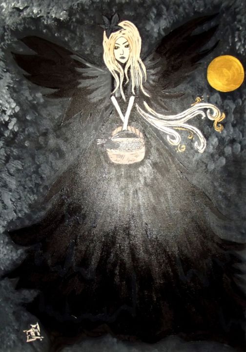 Peinture intitulée "l'ange de la lune" par Syrel'Ile, Œuvre d'art originale
