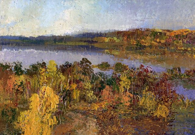 Картина под названием "Река.Осень" - Syrov, Подлинное произведение искусства