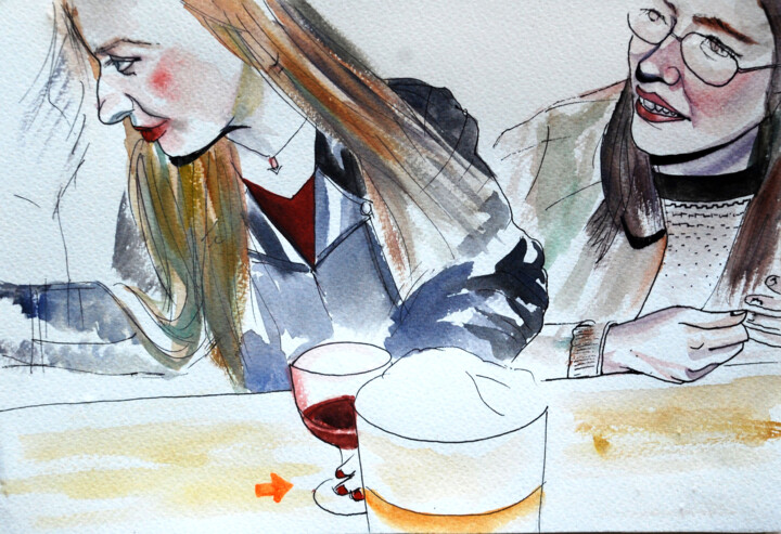 Painting titled "Party Moments IV" by Szabrina Maharita, Original Artwork, Watercolor