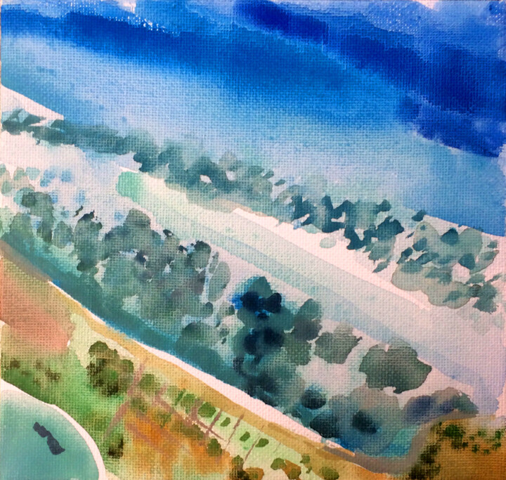 Peinture intitulée "Islands 5" par Szabrina Maharita, Œuvre d'art originale, Aquarelle Monté sur Châssis en bois