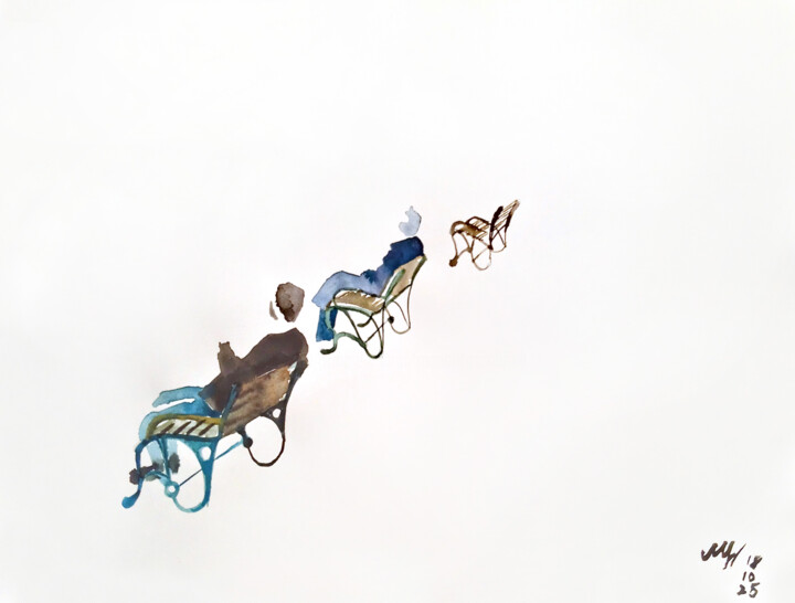 Peinture intitulée "Benches" par Szabrina Maharita, Œuvre d'art originale, Aquarelle