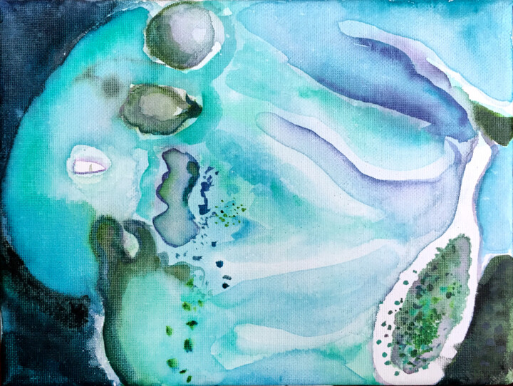 Painting titled "Island 16" by Szabrina Maharita, Original Artwork, Watercolor