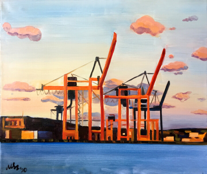 Peinture intitulée "Port - Crane6" par Szabrina Maharita, Œuvre d'art originale, Huile
