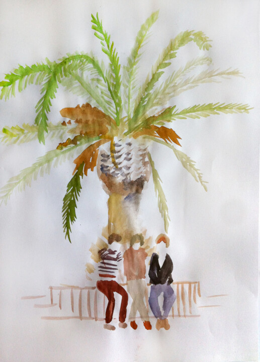 Painting titled "Chilling under the…" by Szabrina Maharita, Original Artwork, Watercolor