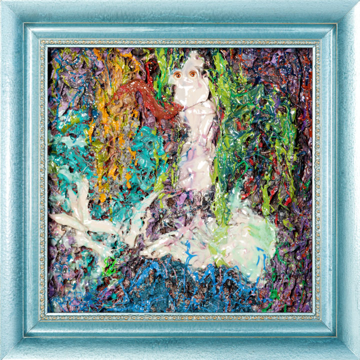 Peinture intitulée "blueframed lady" par Andrzej Szarek, Œuvre d'art originale, Émail