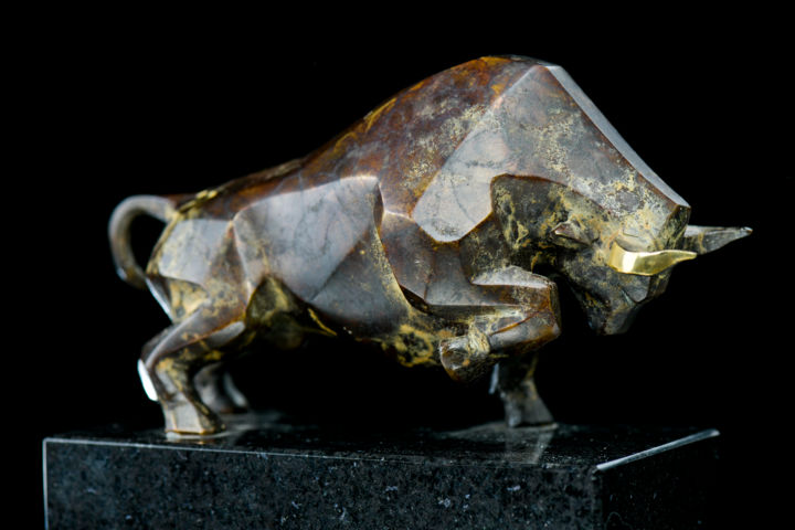 Sculptuur getiteld "Toro furioso" door Szymon Dajnowicz, Origineel Kunstwerk, Metalen