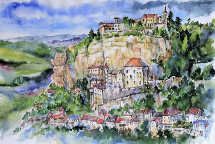 Painting titled "Lovely Rocamadour" by Zsolt Székelyhidi, Original Artwork, Watercolor