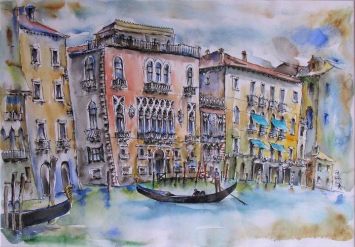 Painting titled "Venice Canale Grande" by Zsolt Székelyhidi, Original Artwork, Watercolor