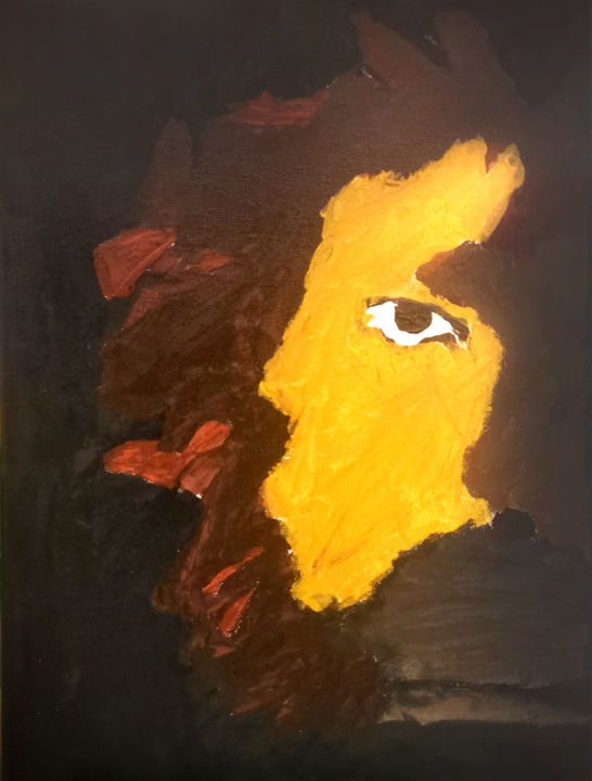 Painting titled "Lion face" by Szilard Csurka, Original Artwork, Acrylic