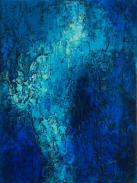 Painting titled "Blue texture" by Szilvia Banki, Original Artwork, Acrylic Mounted on Wood Stretcher frame