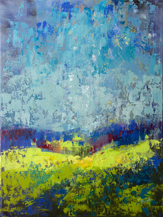 Painting titled "Abstract Landscape…" by Szilvia Banki, Original Artwork, Acrylic Mounted on Wood Stretcher frame