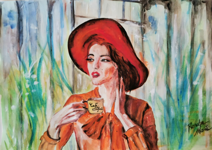 Painting titled "CAFÉ SAFARI" by Renata Maroti, Original Art, Tempera
